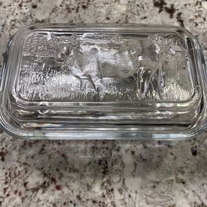 Arcoroc France Butter Dish With Cow /  Refrigerator Dish Vintage